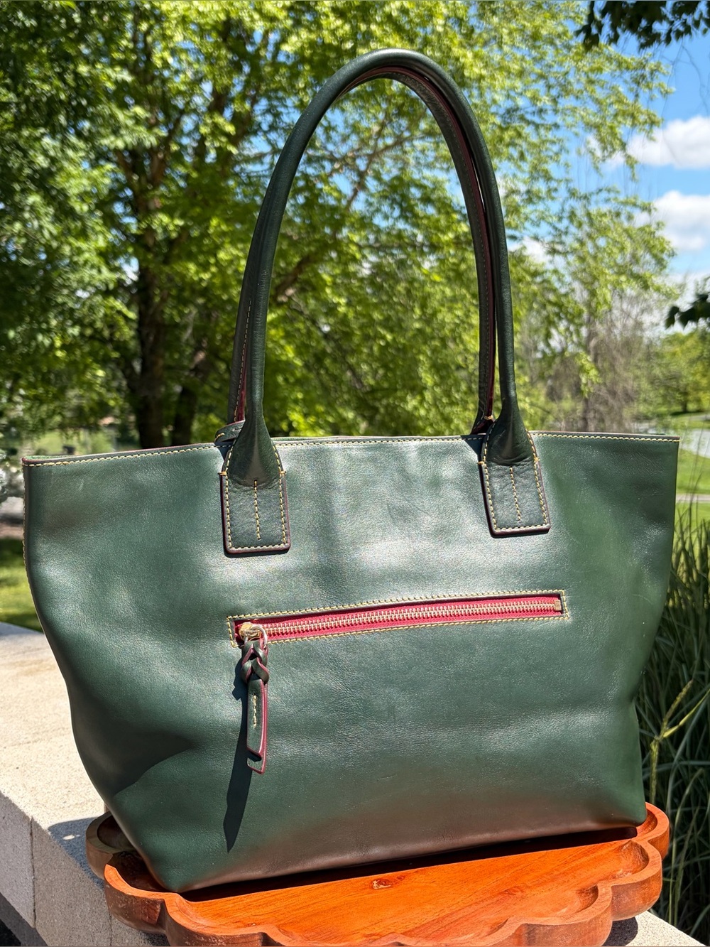 Dooney & Bourke Kristen Red Florentine Leather Tote Like New - Picture 10 of 17